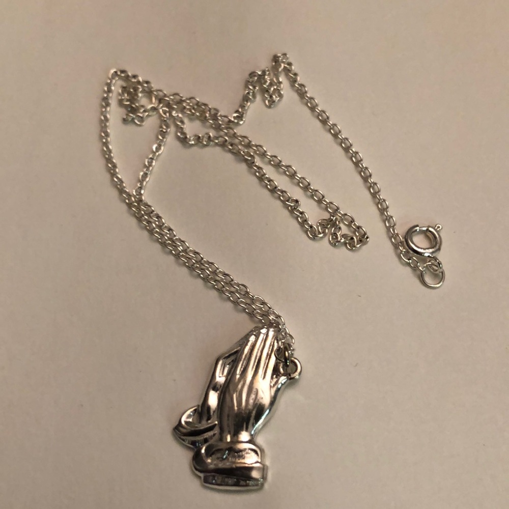 Silver necklace with praying hands Pendant